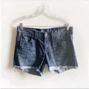 Madewell shorts blue denim jean cut off raw hem dark wash